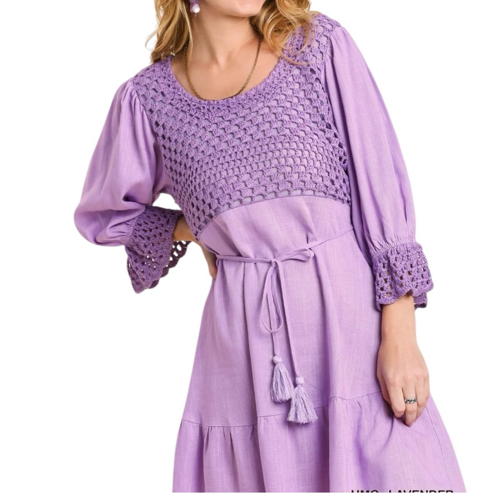 Lavender Long Sleeve Crochet Dress